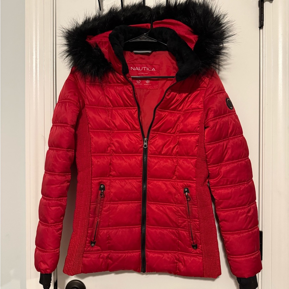 Nautica Bold Red Jacket with Detachable Hood